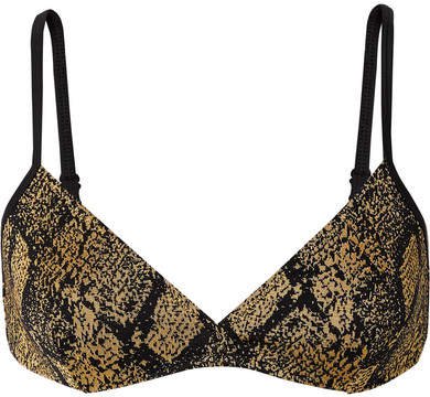 The Brigitte Stretch Jacquard-knit Triangle Bikini Top - Snake print