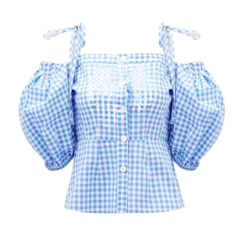 Pomelo Off Shoulder Puffed Sleeve Gingham Blouse
