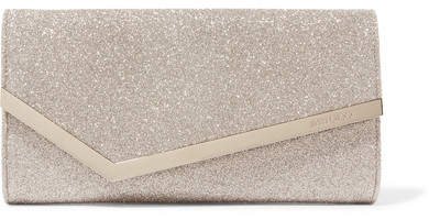 Emmie Glittered Leather Clutch - Silver