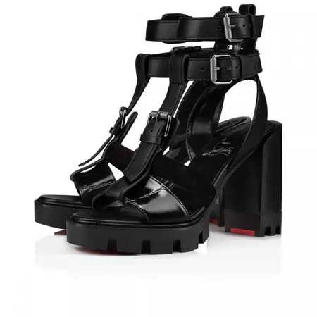 Christian Louboutin Rangerissima Lug 100 Black Platform Sandals Block Heels