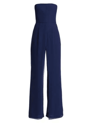 Halston Strapless Sequin Jumpsuit With Sheer Overlay In Navy | ModeSens