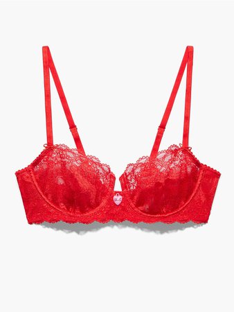 Candy Hearts Unlined Lace Balconette Bra in Red | SAVAGE X FENTY