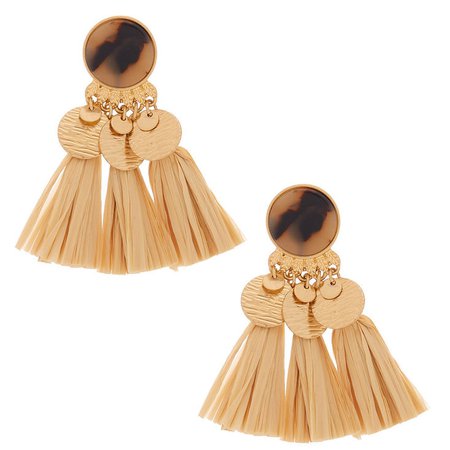 Gold 2.5" Resin Tortoiseshell & Raffia Drop Earrings | Claire's