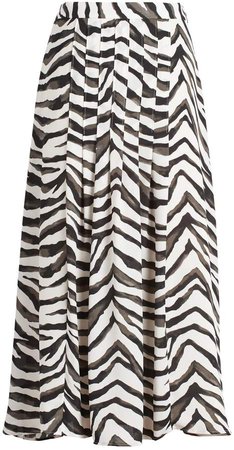 Zebra Pleated Midi Skirt