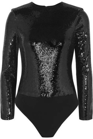 Alice Olivia - Britney Sequined Stretch-jersey Thong Bodysuit - Black