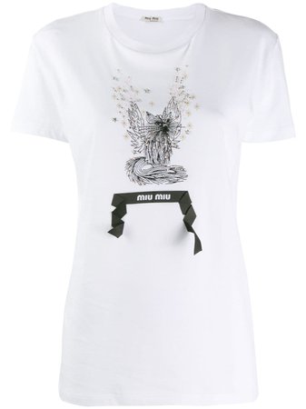 Miu Miu embroidered logo detail T-shirt £632 - Buy Online - Mobile Friendly, Fast Delivery