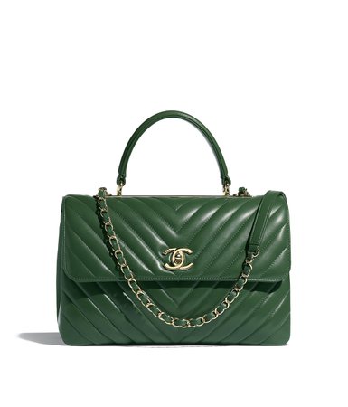 Flap Bag with Top Handle, lambskin & gold-tone metal, green - CHANEL