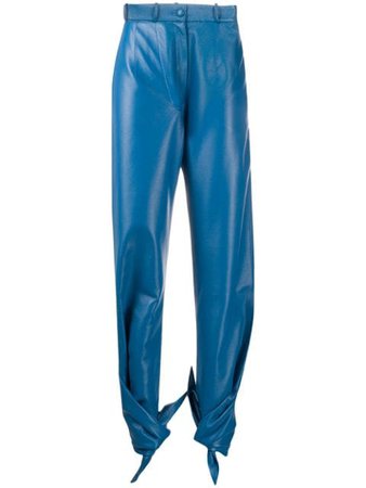Blue Materiel tied-hem high-rise coated trousers - Farfetch