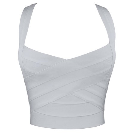 Women's White V Neck Strap Vest Elastic Bandage Bodycon Top N15622