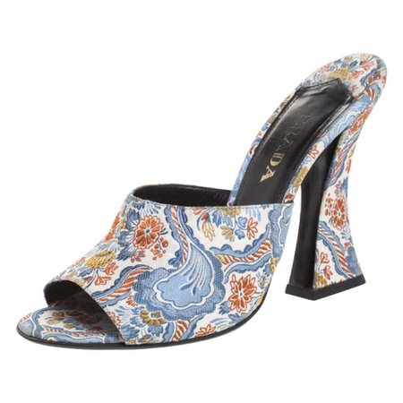 Prada Multicolor Floral Silk Brocade Mule Sandals Size 37 For Sale at 1stdibs