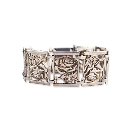 Vintage Sterling Silver Rose Bracelet With Links of Detailed | Etsy
