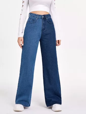 Two Tone Wide Leg Jeans | SHEIN USA
