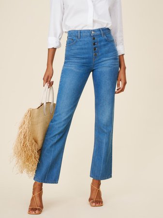 Reformation Cynthia Button Fly High Rise Straight Jeans