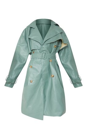 Duck Egg Blue Pu Oversized Belted Midi Trench | PrettyLittleThing USA