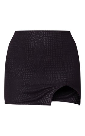 Black Textured Mini Spilt Hem Skirt | PrettyLittleThing USA