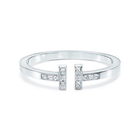 Tiffany T princess-cut diamond square bracelet in 18k white gold, large. | Tiffany & Co.