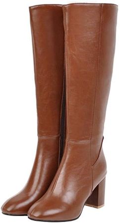 Amazon.com | AIMODOR Womens Knee High Heeled Riding Boots Chunky Heel With Zip Up | Knee-High
