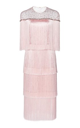Jenny Packham Tiered Fringe Chiffon Dress Size: 6