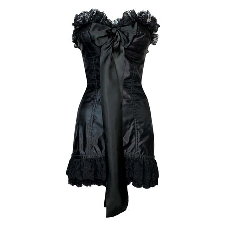 *clipped by @luci-her* F/W 1991 Dolce and Gabbana Runway Pin-Up Strapless Black Lace Bow Mini Dress For Sale at 1stDibs