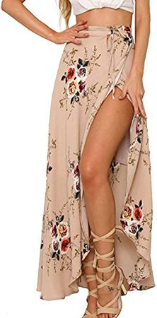 Yonala Womens Boho Floral Tie Up Waist Summer Beach Wrap Cover Up Maxi Skirt at Amazon Women’s Clothing store