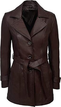  CREATMO US Women's Trench Coats Mid Long Jacket Trench Coat  with Belt Khaki S : Clothing, Shoes & Jewelry