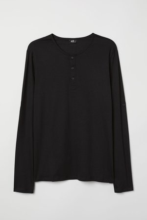 Cotton Jersey Henley Shirt - Black - Men | H&M US