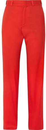 Wool Straight-leg Pants - Red
