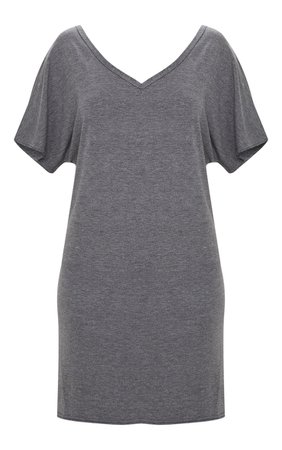 Basic Charcoal V Neck T Shirt Dress | PrettyLittleThing USA