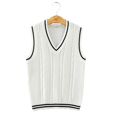 Amazon.com: Men Women Knitted Cotton V-Neck Vest JK Uniform Pullover Sleeveless Sweater School Cardigan: Clothing
