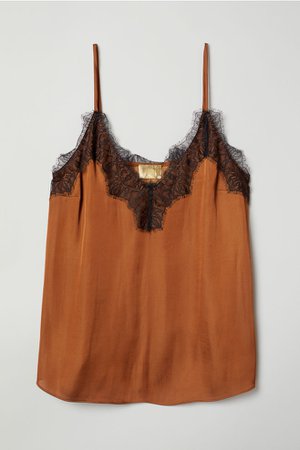 Satin and Lace Camisole Top - Light brown - Ladies | H&M US