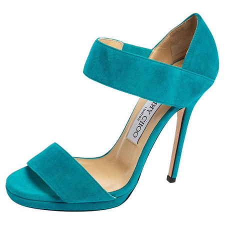 Jimmy Choo Turquoise Suede Open Toe Ankle Strap Sandals