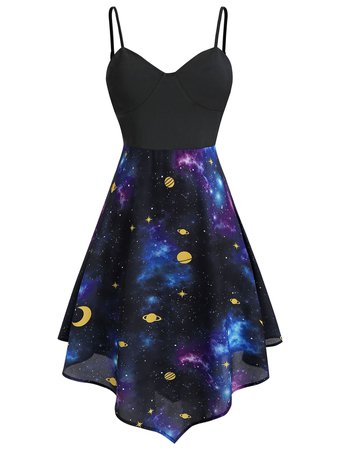 Plus Size Starry Asymmetric Moon And Star Cami Dress | Rosegal