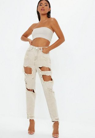 Sand Extreme Ripped Riot Mom Rigid Jeans | Missguided