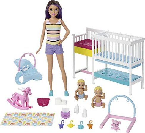 Amazon.com: Barbie Nursery Playset with Skipper Babysitters Doll, 2 Baby Dolls, Crib and 10+ Pieces of Working Baby Gear and Themed Toys, Gift Set for 3 to 7 Year Olds, Multicolor : Barbie: Toys & Games