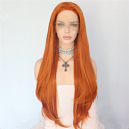 Orange Color Natural Hairline Daily Makeup Synthetic Lace Front Wigs