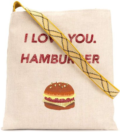 Tu Es Mon Trésor Hamburger slogan print tote