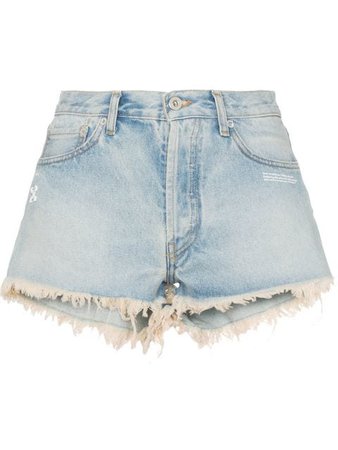 Off-White raw hem front logo denim shorts $330 - Buy SS19 Online - Fast Global Delivery, Price