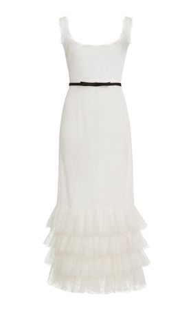 Ruffle Layer Chantilly Lace Midi Dress By Giambattista Valli | Moda Operandi