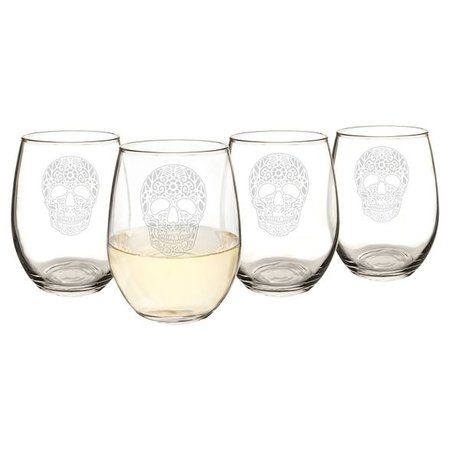 Halloween Sugar Skull Stemless Wine Glasses - 4ct : Target