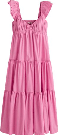 Ruffle Sleeve Poplin Midaxi Dress