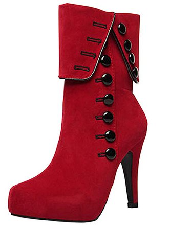 Amazon.com | DADAWEN Women's Suede High Heel Side Zipper Ankle Booties Red US Size 6 | Ankle & Bootie