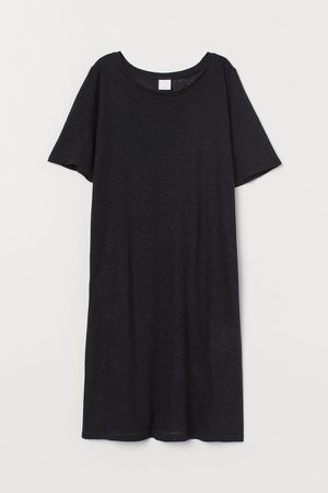 Linen-blend T-shirt Dress - Black