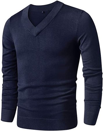 LTIFONE Sweaters for Men, V Neck Slim Comfortably, Knitted Long Sleeve (Blue, M) at Amazon Men’s Clothing store