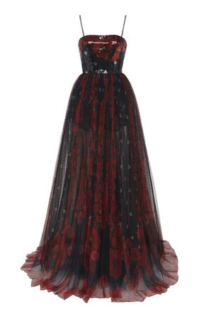 Black & Red Spaghetti Strap Evening Gown