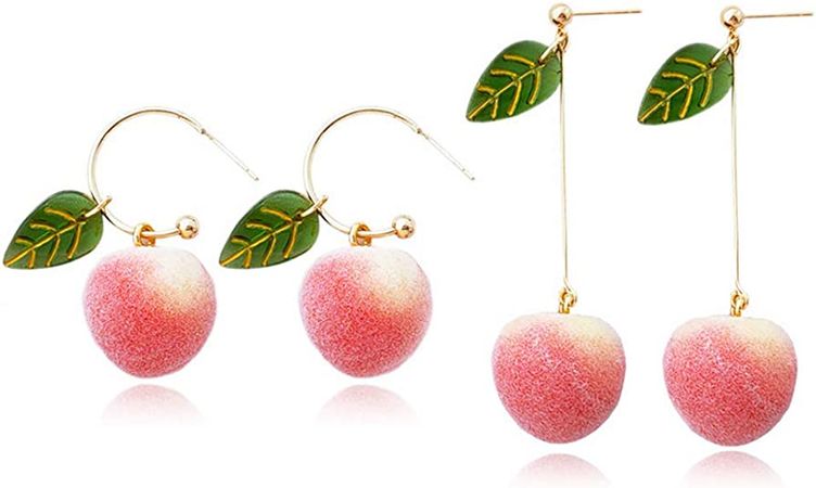 Amazon.com: DAMLENG 2 Pairs Cute Creative Super Lightweight Lifelike Pink Peach With Leaf Dangle Drop Earrings Sets for Women Girls Teens Charm Fruit Hoop Earrings Jewelry Gifts (Pink): Clothing, Shoes & Jewelry