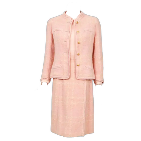 Vintage 1973 Chanel Haute Couture Documented Pink Wool Jacket Blouse Skirt Suit
