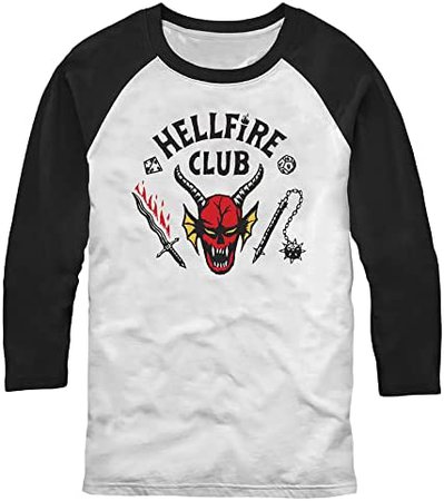 Amazon.com: Stranger Things Men's Standard Hellfire Club Young 3/4 Sleeve Raglan Tee, White/Black, Medium : Clothing, Shoes & Jewelry