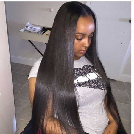 long straight weave; middle part