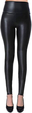 Women Sexy Tight Fit Faux PU Leather High Waist Leggings (Black, M) at Amazon Women’s Clothing store