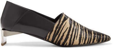 Tiger-print Pony Hair And Leather Collapsible-heel Pumps - Sand